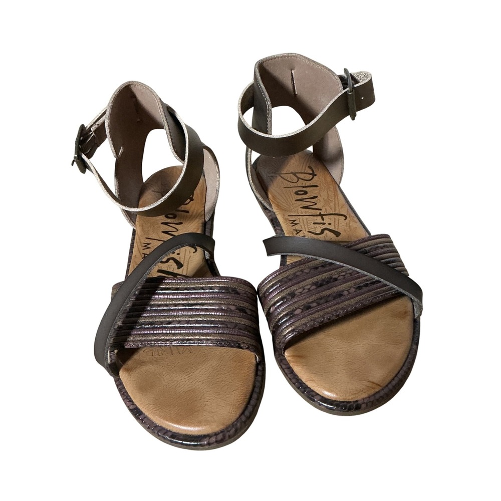 Blowfish Malibu Womens B130 Metallic Bronze Strappy Ankle Buckle Sandals Size 7